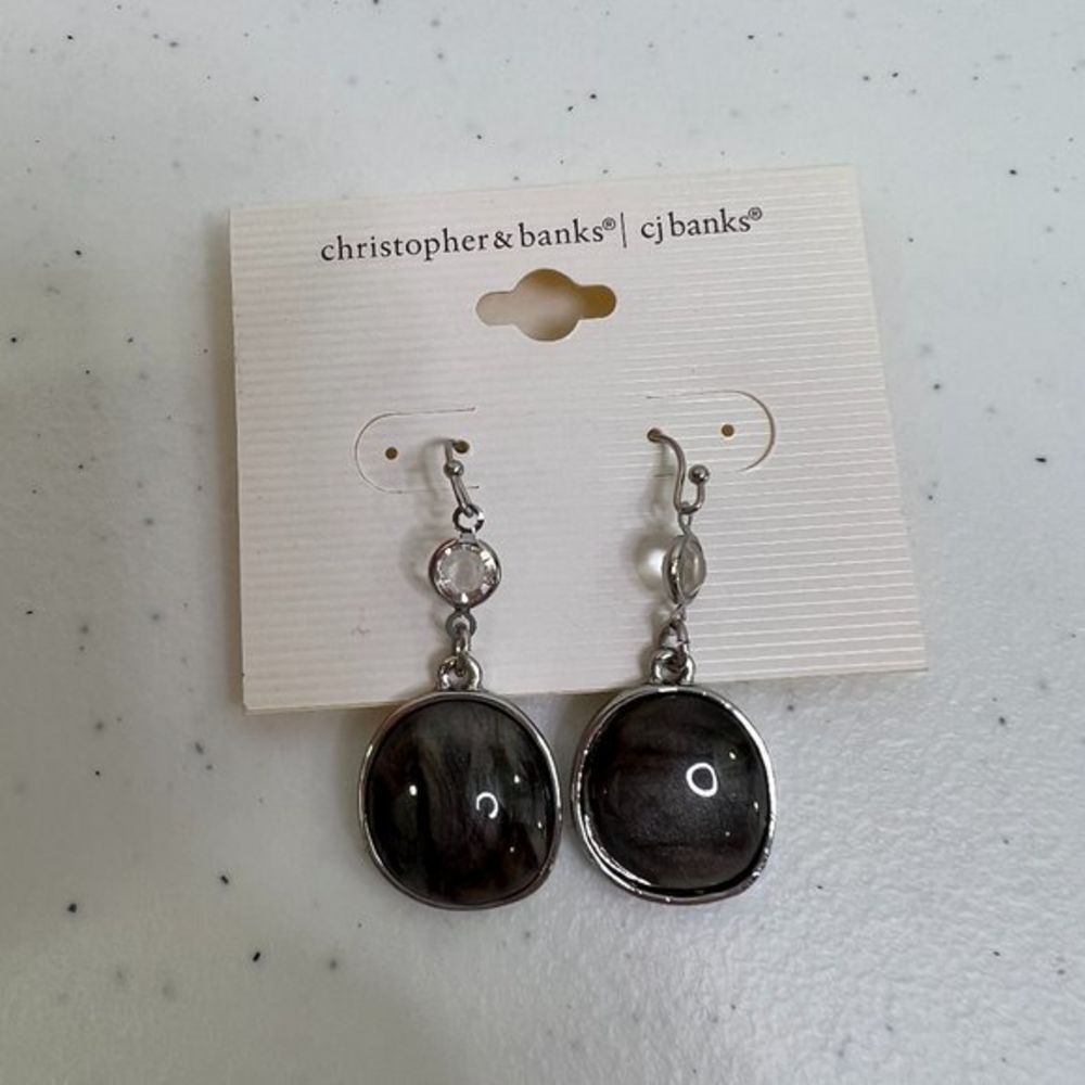 Christopher & Banks Earrings Gray Silver Tone Dangle Swirl Vintage 90s‎  New